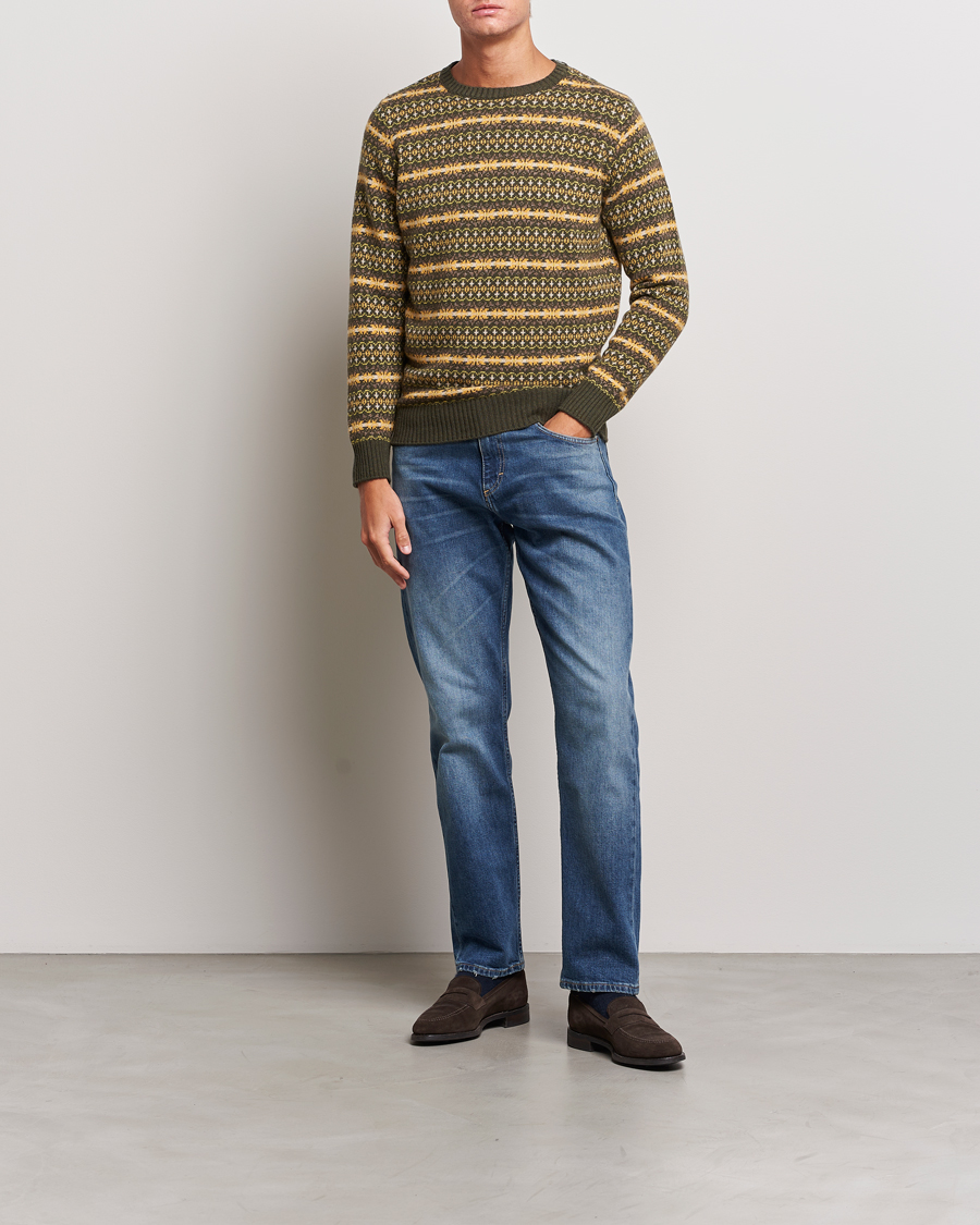 Herre | Trøjer | Oscar Jacobson | Pete Fairisle Wool/Cashmere Crewneck Green
