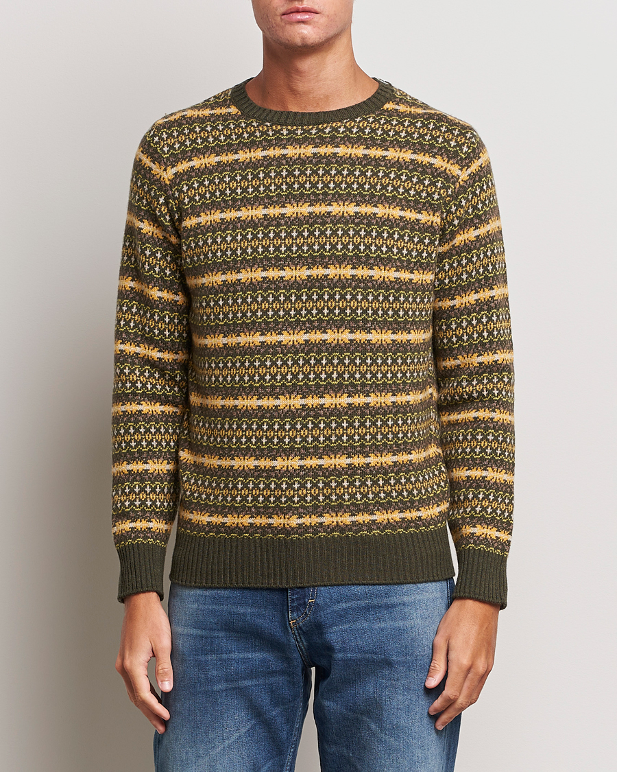 Herre | Trøjer | Oscar Jacobson | Pete Fairisle Wool/Cashmere Crewneck Green