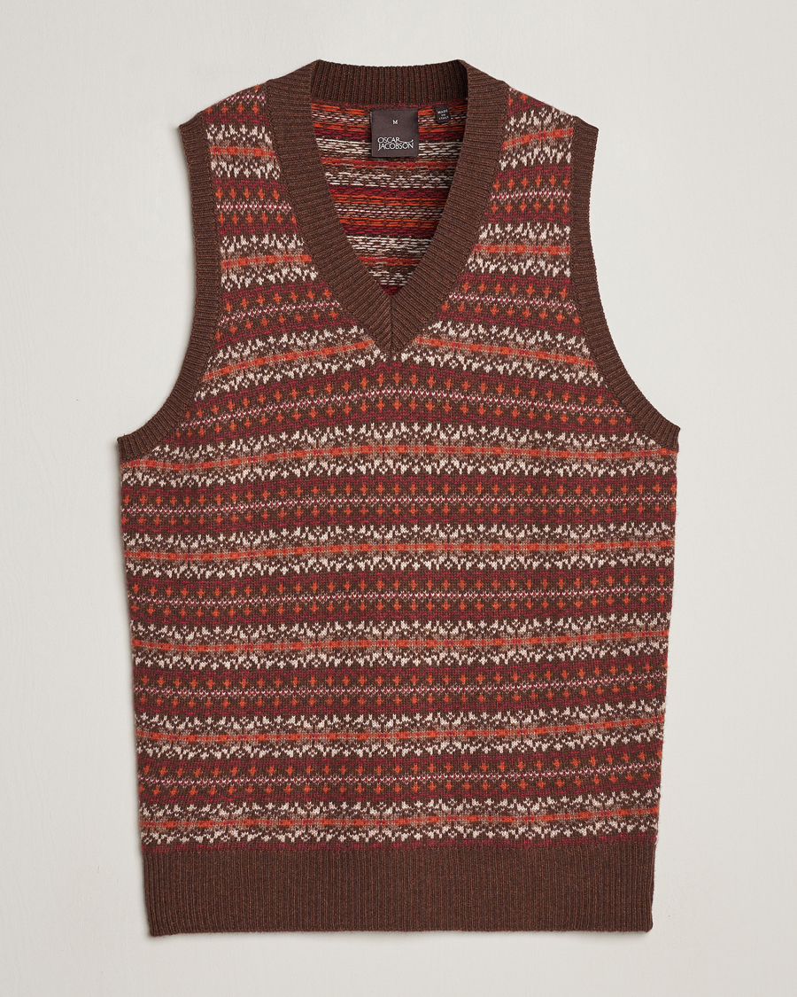 Herre | Trøjer | Oscar Jacobson | Lucas Fairisle Wool/Cashmere Vest Red