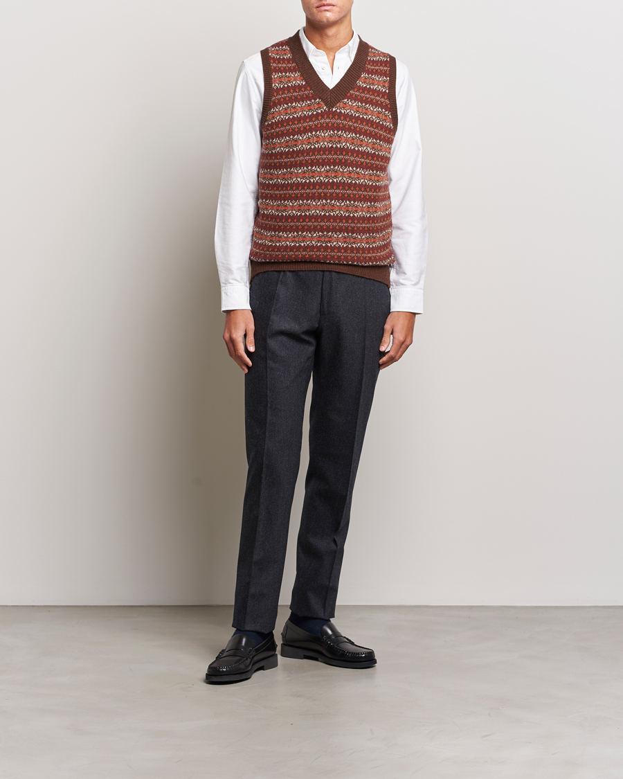 Herre | Trøjer | Oscar Jacobson | Lucas Fairisle Wool/Cashmere Vest Red