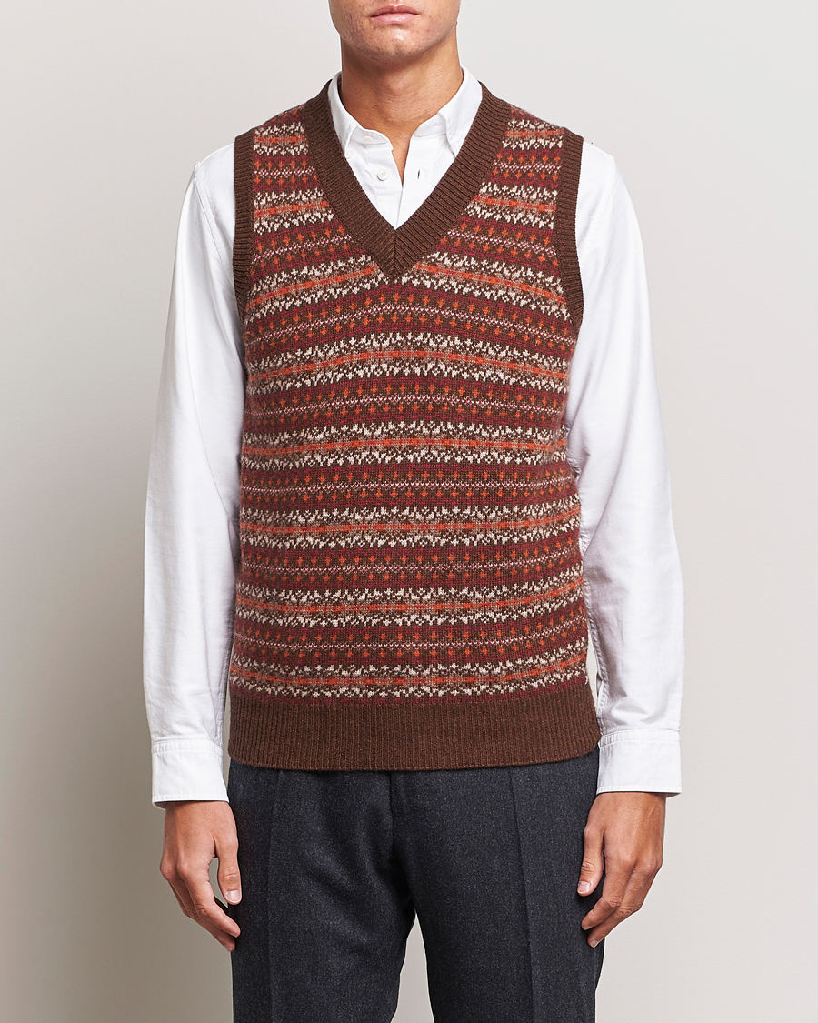 Herre | Slipovers | Oscar Jacobson | Lucas Fairisle Wool/Cashmere Vest Red
