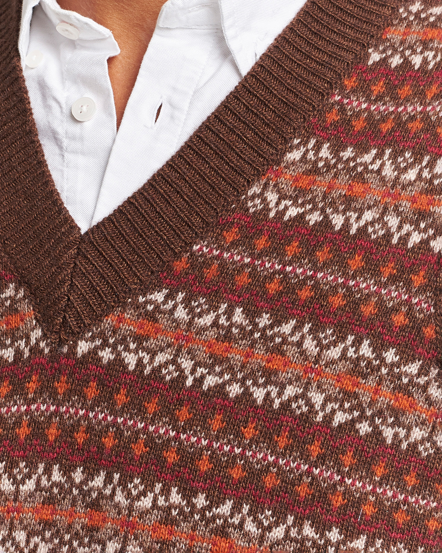 Herre | Trøjer | Oscar Jacobson | Lucas Fairisle Wool/Cashmere Vest Red