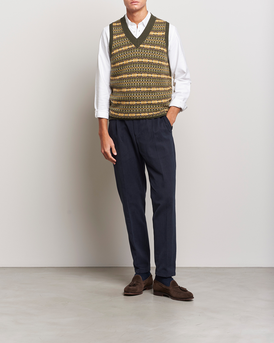 Herre | Trøjer | Oscar Jacobson | Lucas Fairisle Wool/Cashmere Vest Green