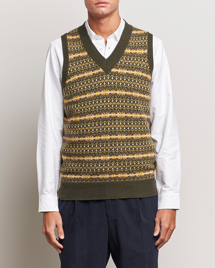 Herre | Slipovers | Oscar Jacobson | Lucas Fairisle Wool/Cashmere Vest Green