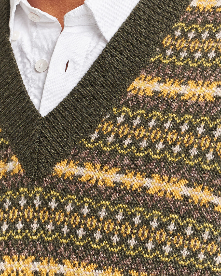 Herre | Trøjer | Oscar Jacobson | Lucas Fairisle Wool/Cashmere Vest Green