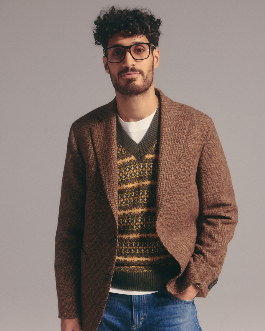 Herre | Trøjer | Oscar Jacobson | Lucas Fairisle Wool/Cashmere Vest Green
