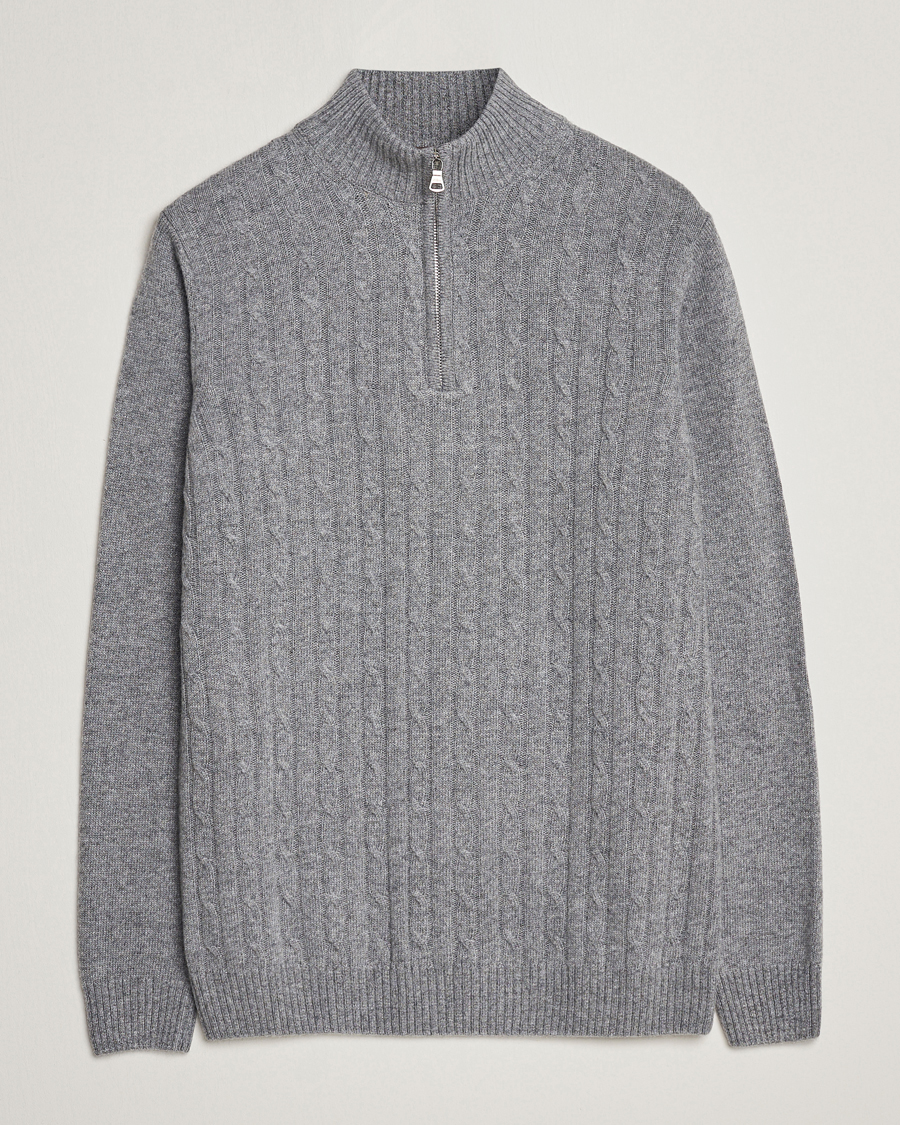 Herre | Trøjer | Oscar Jacobson | Percy Wool/Cashmere Knitted Half Zip Grey Melange