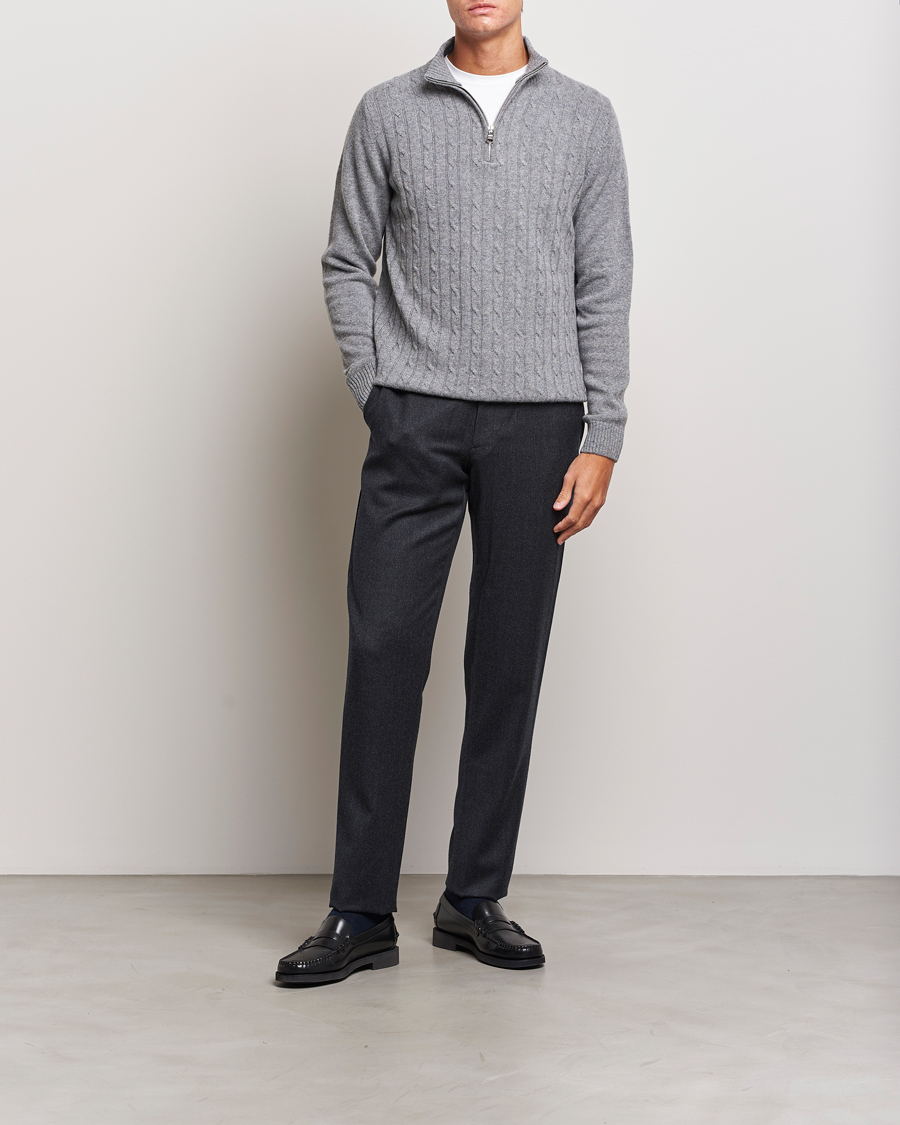 Herre | Trøjer | Oscar Jacobson | Percy Wool/Cashmere Knitted Half Zip Grey Melange