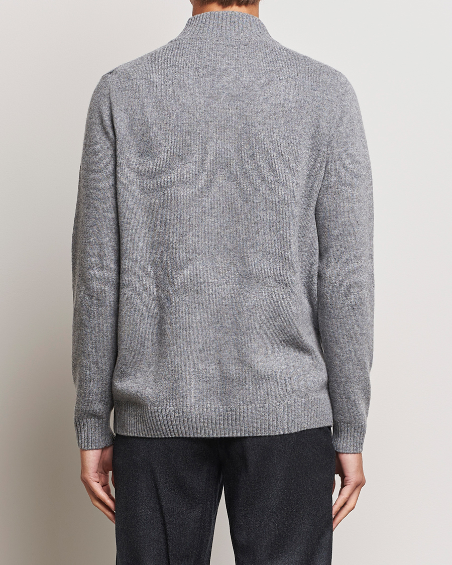 Herre | Trøjer | Oscar Jacobson | Percy Wool/Cashmere Knitted Half Zip Grey Melange