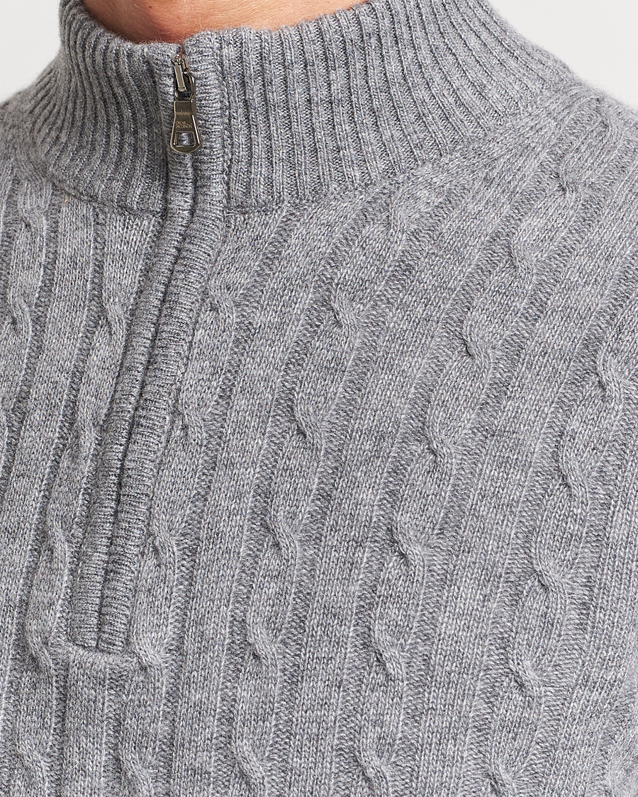 Herre | Trøjer | Oscar Jacobson | Percy Wool/Cashmere Knitted Half Zip Grey Melange