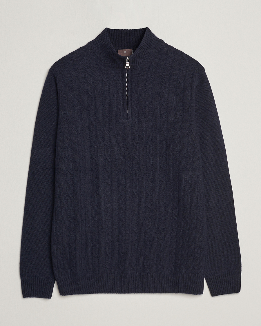 Herre | Trøjer | Oscar Jacobson | Percy Wool/Cashmere Knitted Half Zip Navy