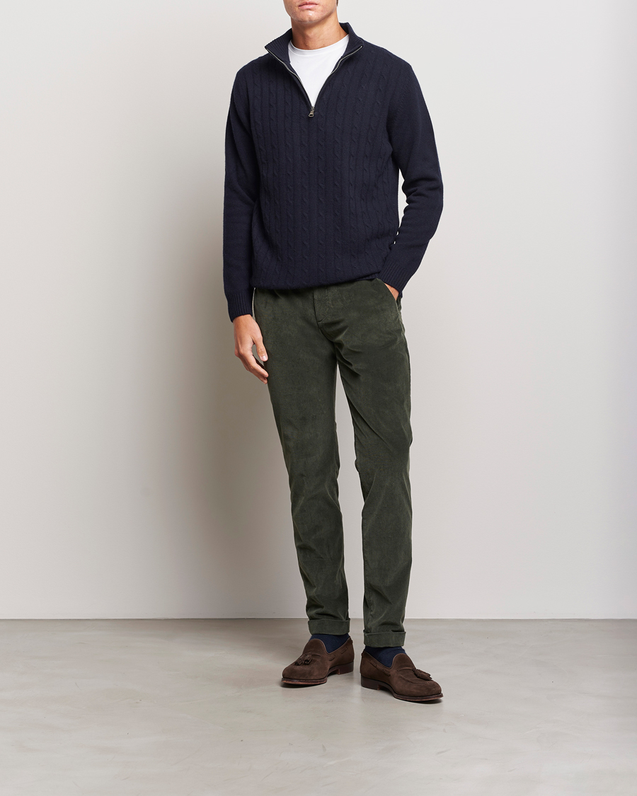 Herre | Trøjer | Oscar Jacobson | Percy Wool/Cashmere Knitted Half Zip Navy