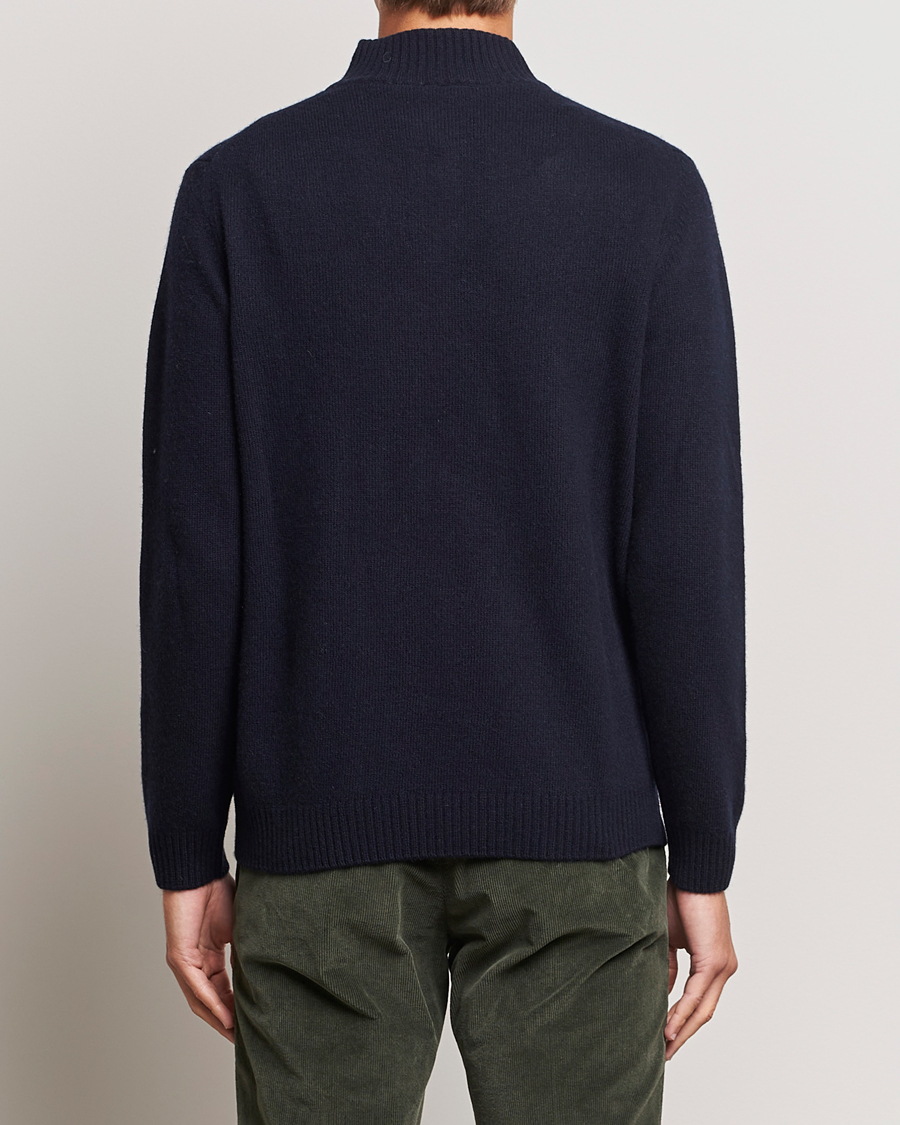 Herre | Trøjer | Oscar Jacobson | Percy Wool/Cashmere Knitted Half Zip Navy