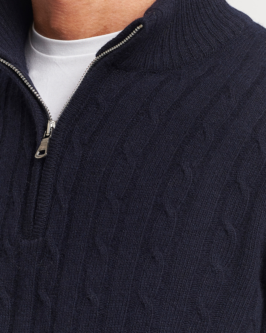 Herre | Trøjer | Oscar Jacobson | Percy Wool/Cashmere Knitted Half Zip Navy