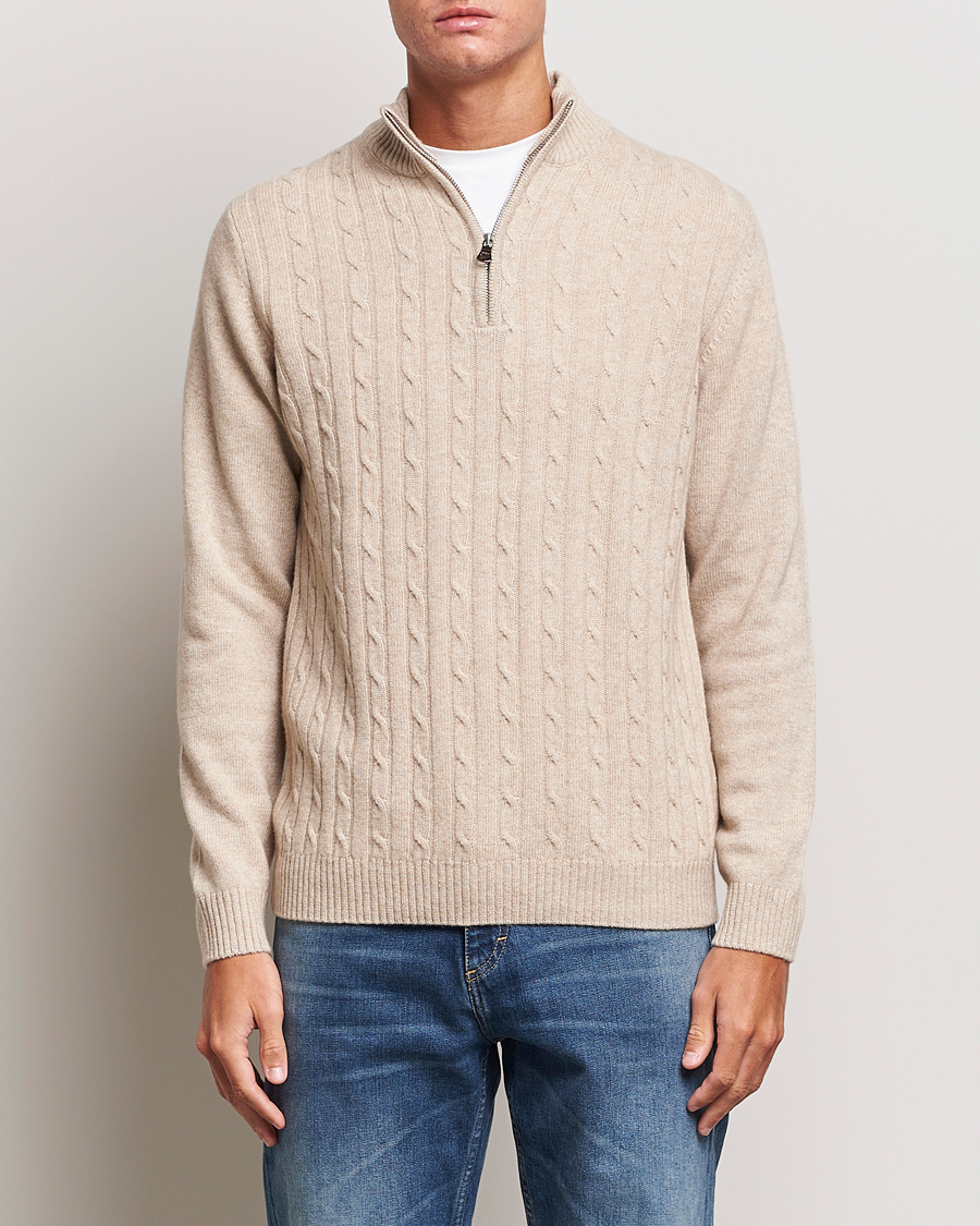 Herre | Half-zip | Oscar Jacobson | Percy Wool/Cashmere Knitted Half Zip Beige