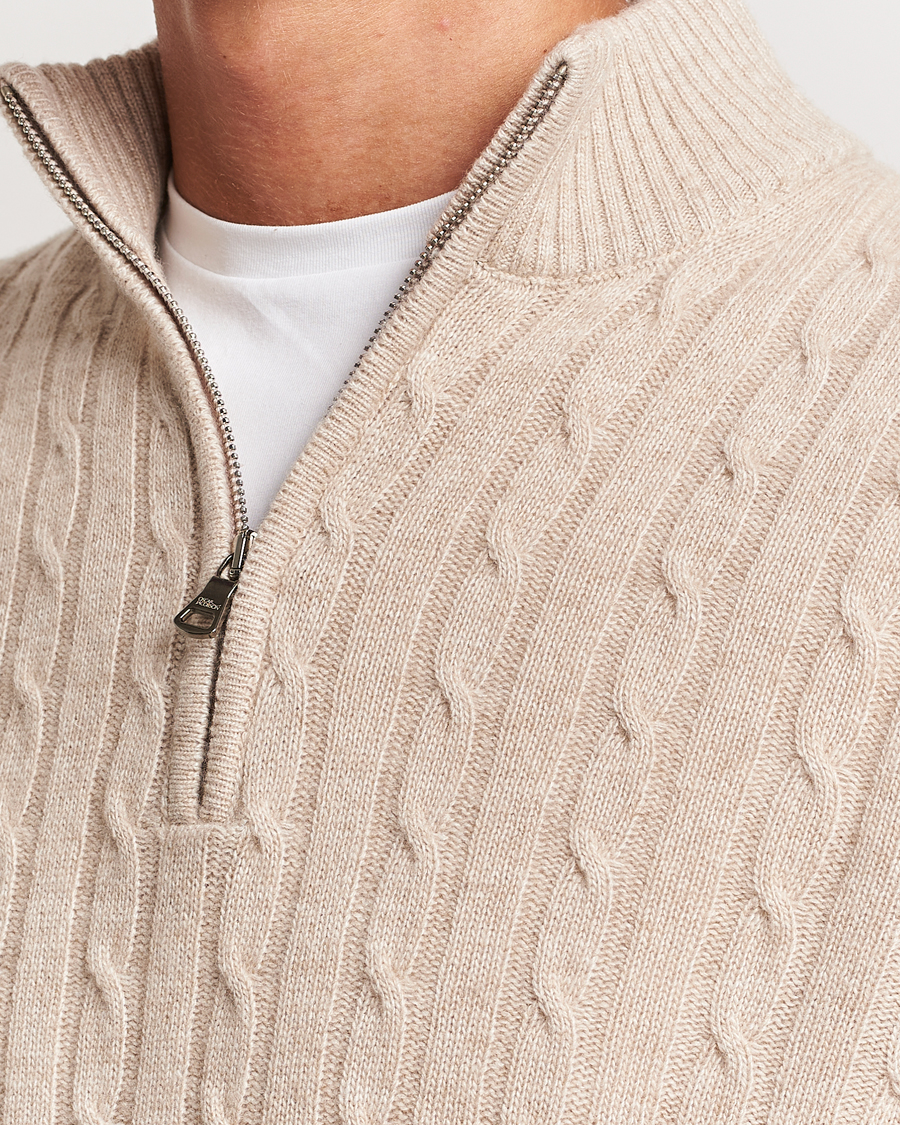 Herre | Trøjer | Oscar Jacobson | Percy Wool/Cashmere Knitted Half Zip Beige