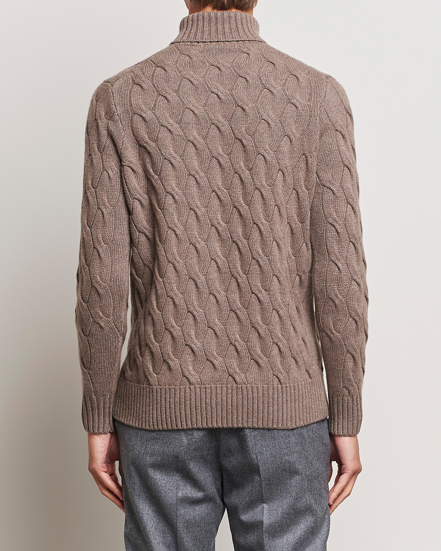 Herre | Trøjer | Oscar Jacobson | Seth Heavy Knitted Wool/Cashmere Cable Rollneck Brown