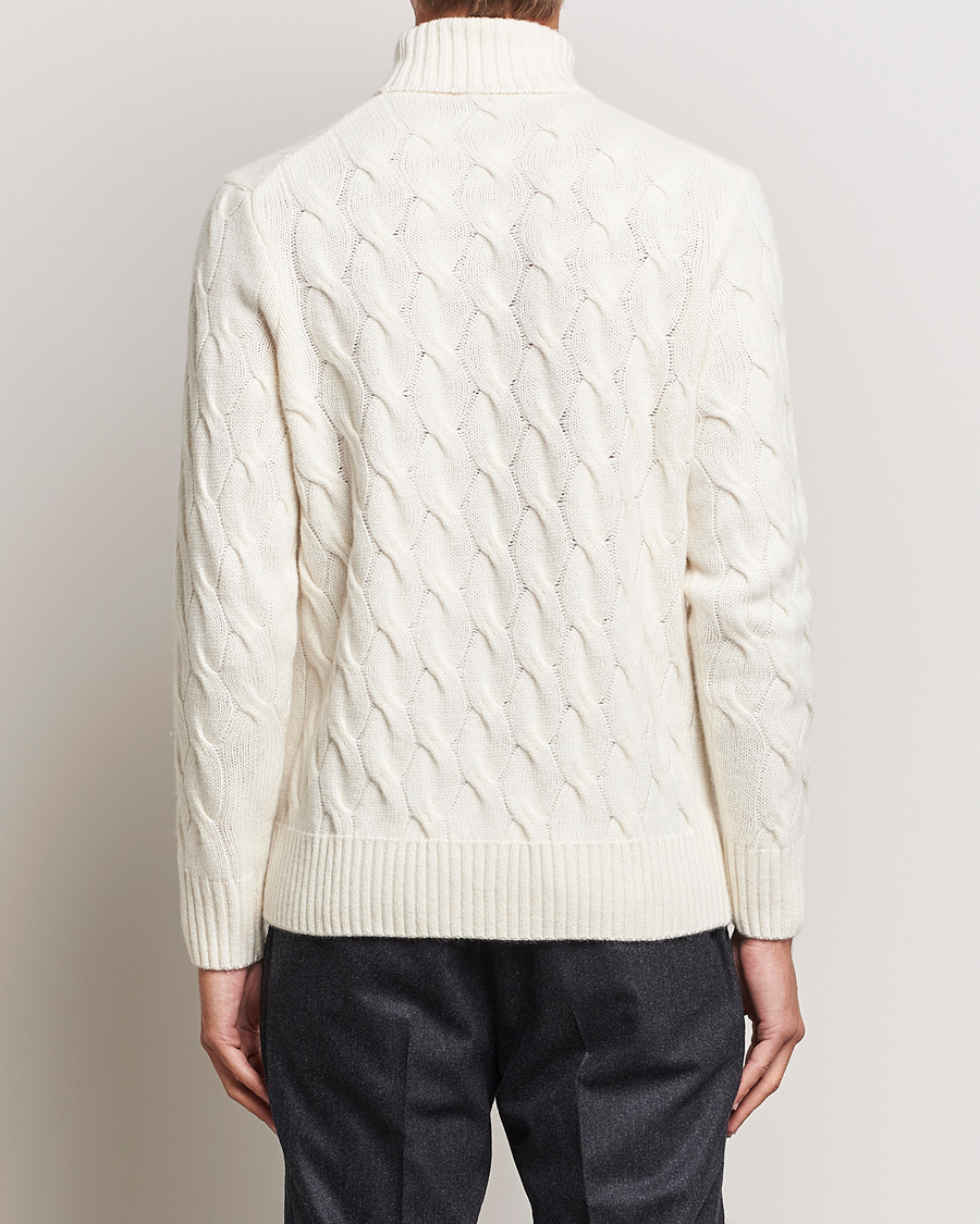 Herre | Trøjer | Oscar Jacobson | Seth Heavy Knitted Wool/Cashmere Cable Rollneck White
