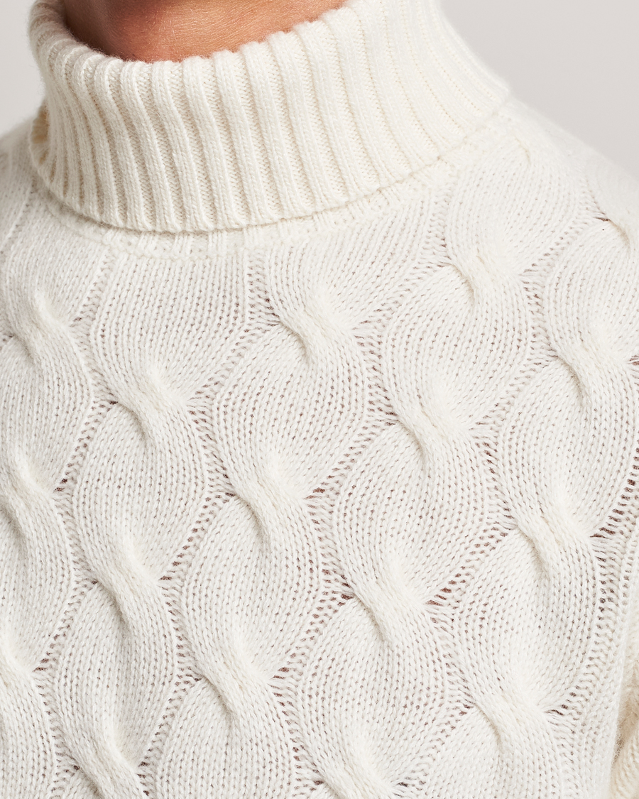 Herre | Trøjer | Oscar Jacobson | Seth Heavy Knitted Wool/Cashmere Cable Rollneck White