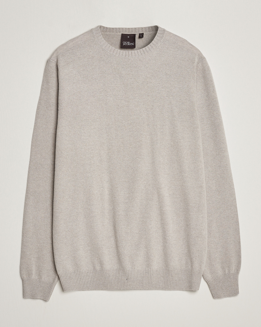 Herre | Trøjer | Oscar Jacobson | Valter Wool/Cashmere Round Neck Light Beige