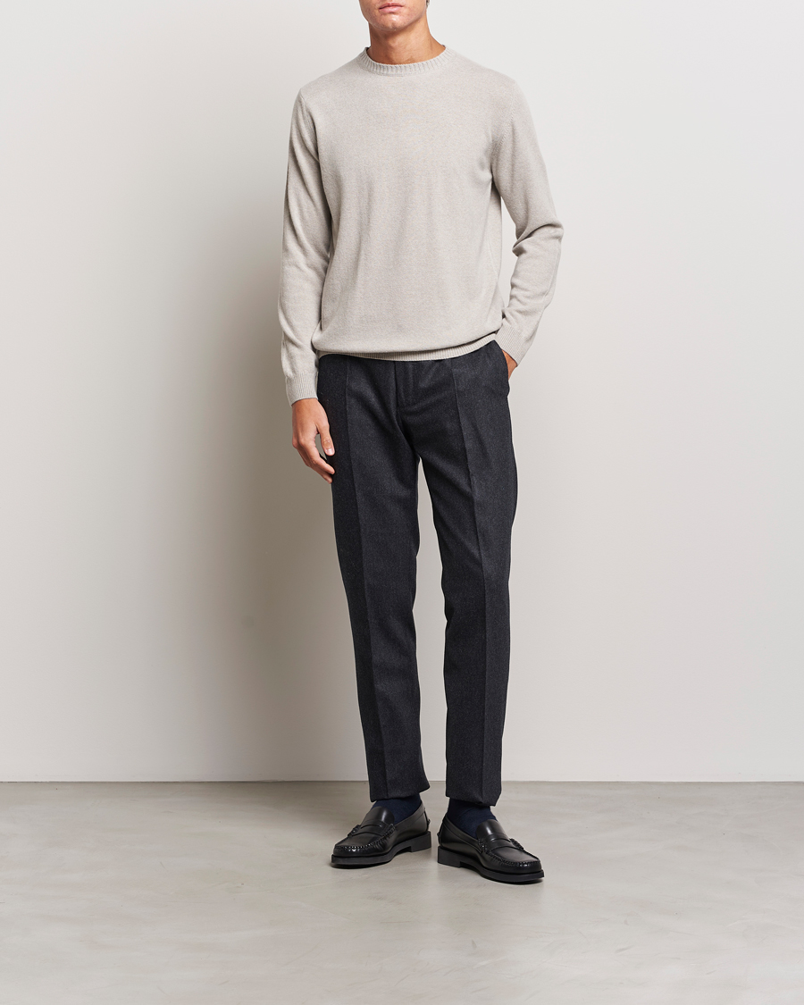 Herre | Trøjer | Oscar Jacobson | Valter Wool/Cashmere Round Neck Light Beige