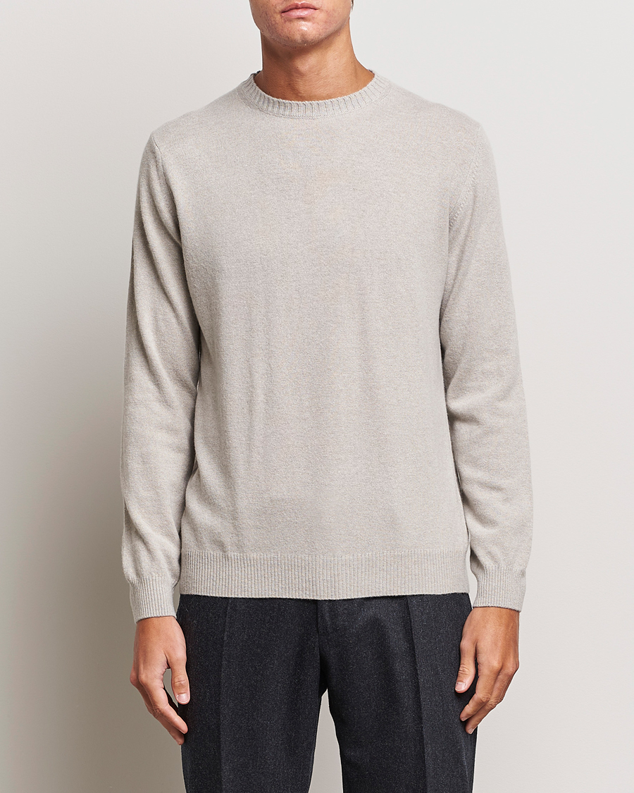 Herre | Trøjer | Oscar Jacobson | Valter Wool/Cashmere Round Neck Light Beige