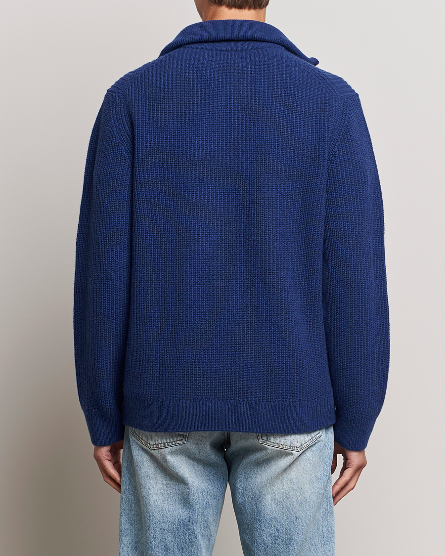 Herre | Trøjer | Nudie Jeans | August Wool Rib Knitted Half Zip Royal Blue