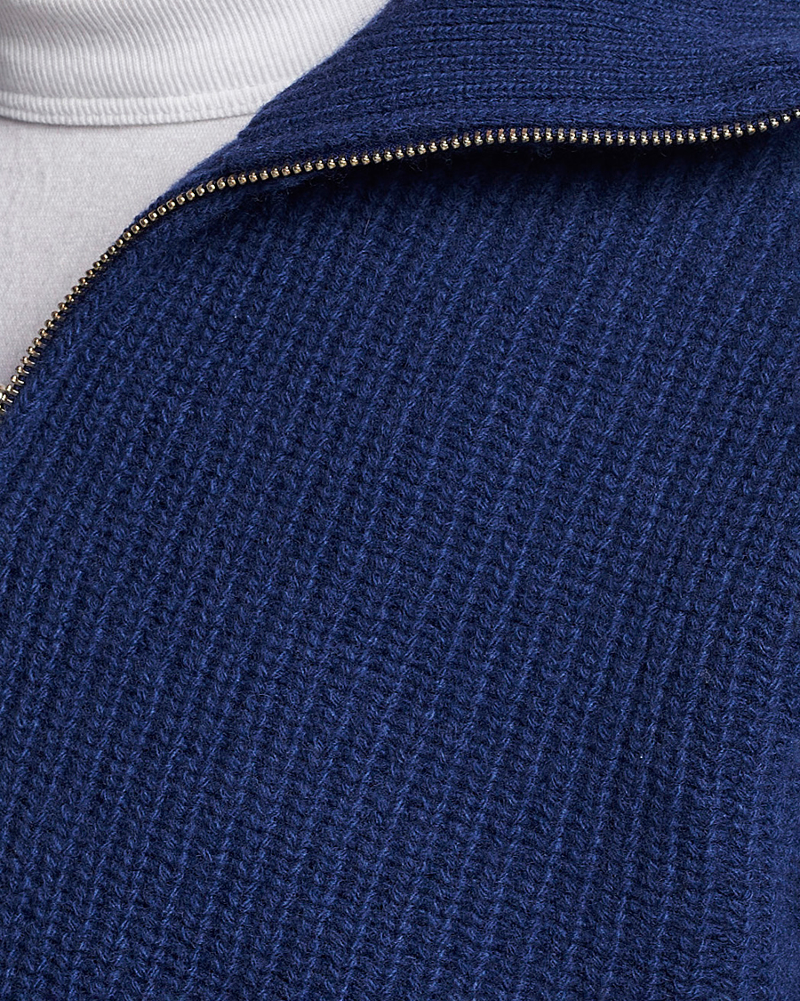 Herre | Trøjer | Nudie Jeans | August Wool Rib Knitted Half Zip Royal Blue