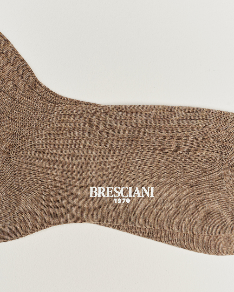 Herre | Undertøj | Bresciani | Wool/Nylon Ribbed Short Socks Beige Melange