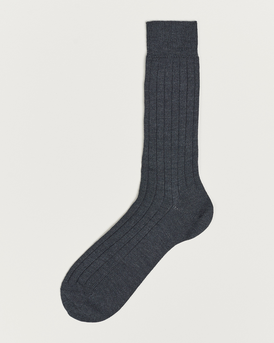 Herre | Undertøj | Bresciani | Wool/Nylon Heavy Ribbed Socks Grey Melange