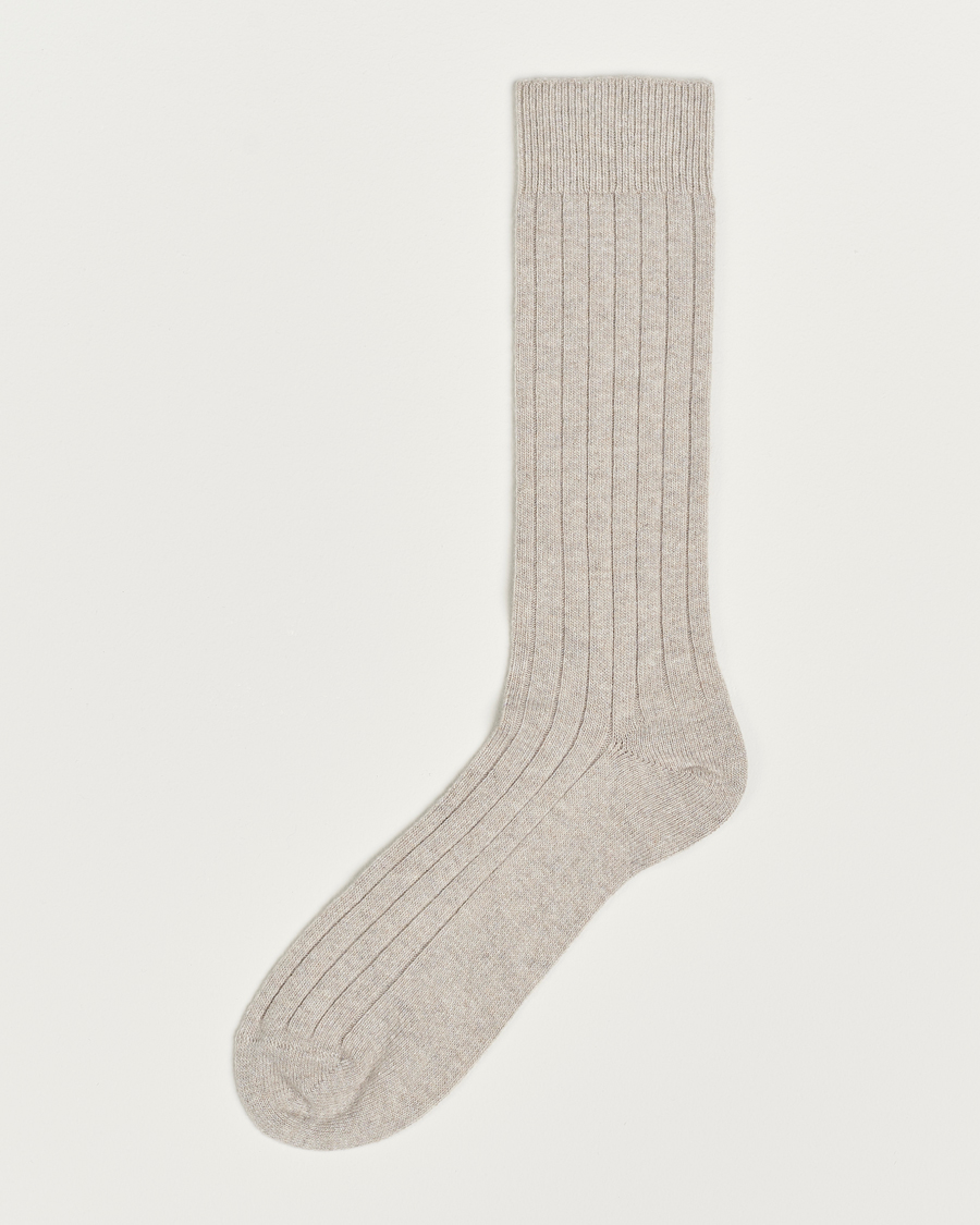 Herre | Undertøj | Bresciani | Wool/Cashmerer Ribbed Socks Beige