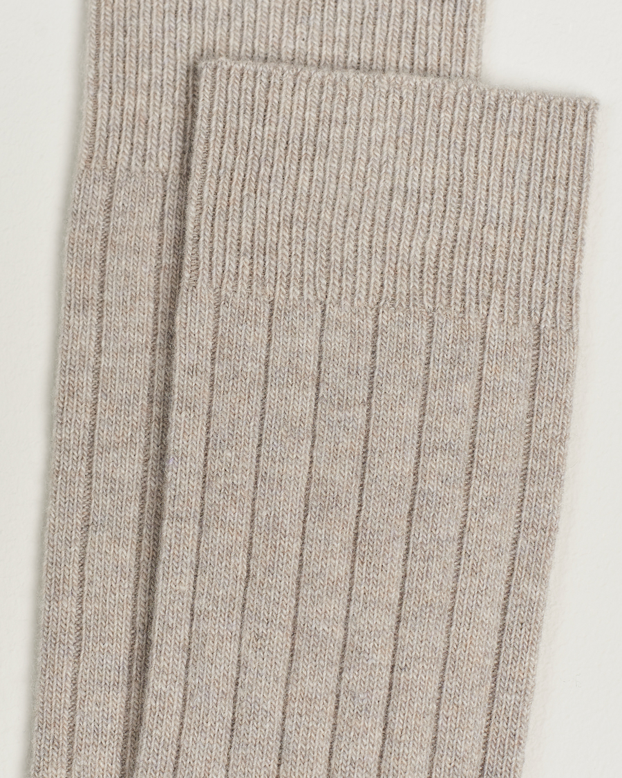 Herre | Undertøj | Bresciani | Wool/Cashmerer Ribbed Socks Beige