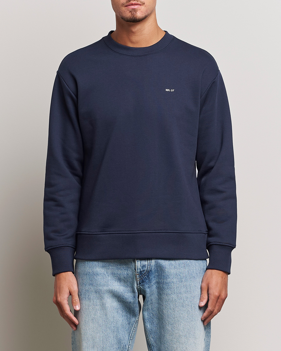 Herre | Afdelinger | NN07 | Briggs Logo Crew Neck Sweatshirt Navy Blue