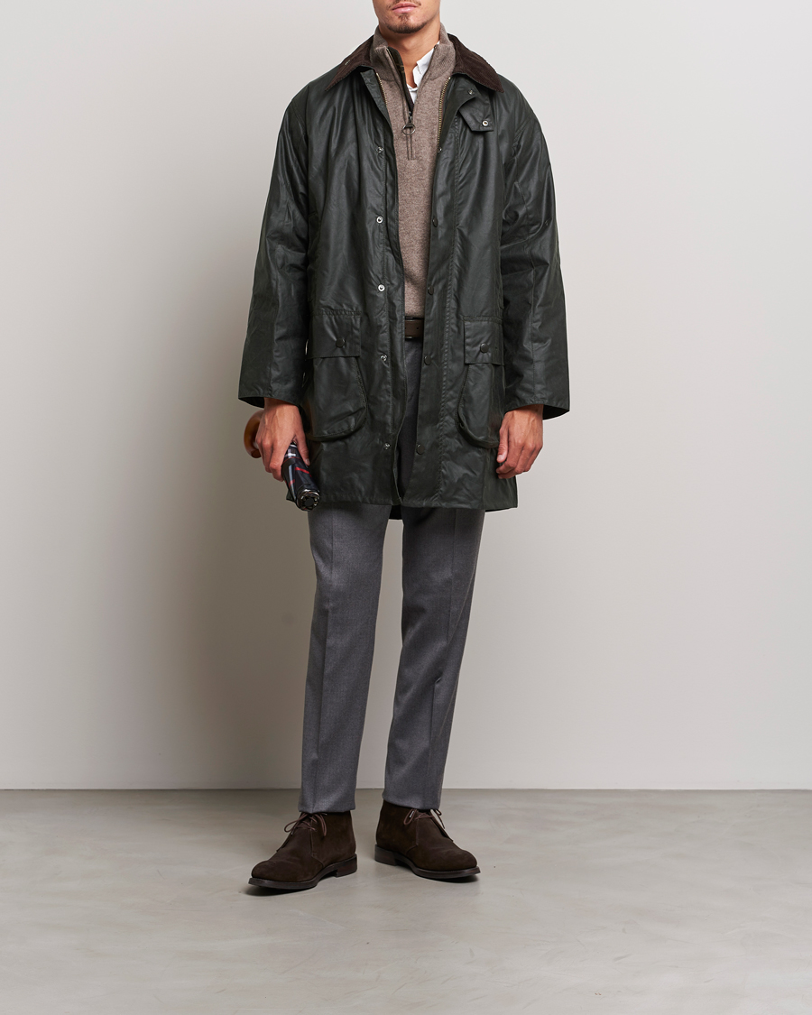 Barbour Lifestyle Border Wax Coat Sage - CareOfCarl.dk