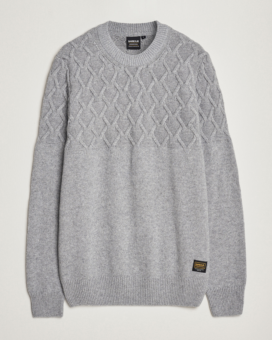 Herre | Trøjer | Barbour International | Knitted Cable Crewneck Grey Marl