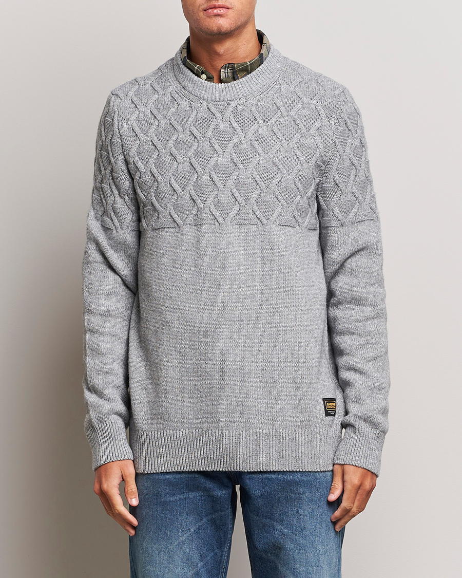 Herre | Barbour | Barbour International | Knitted Cable Crewneck Grey Marl