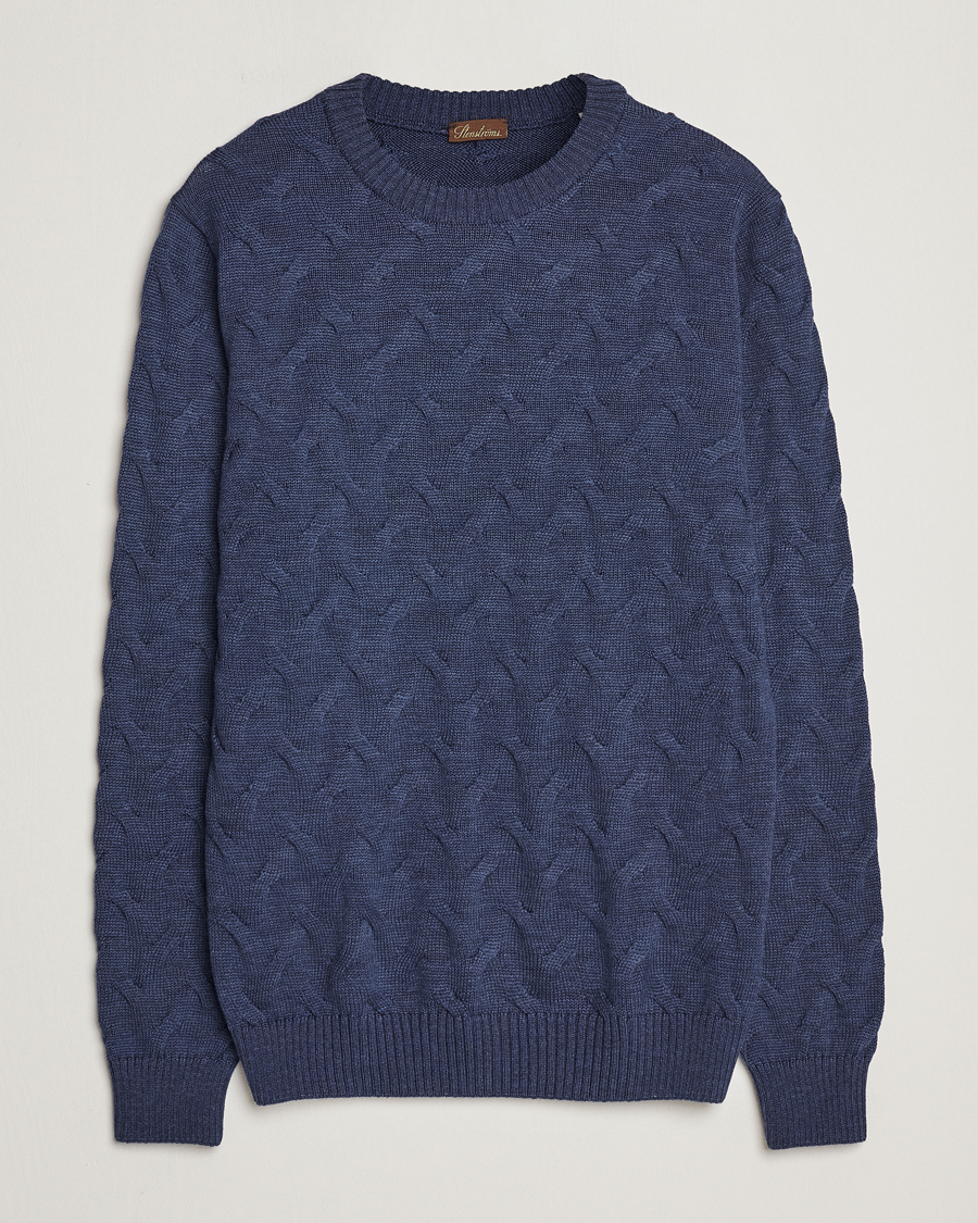Herre | Trøjer | Stenströms | Heavy Cable Merino Crew Neck Blue