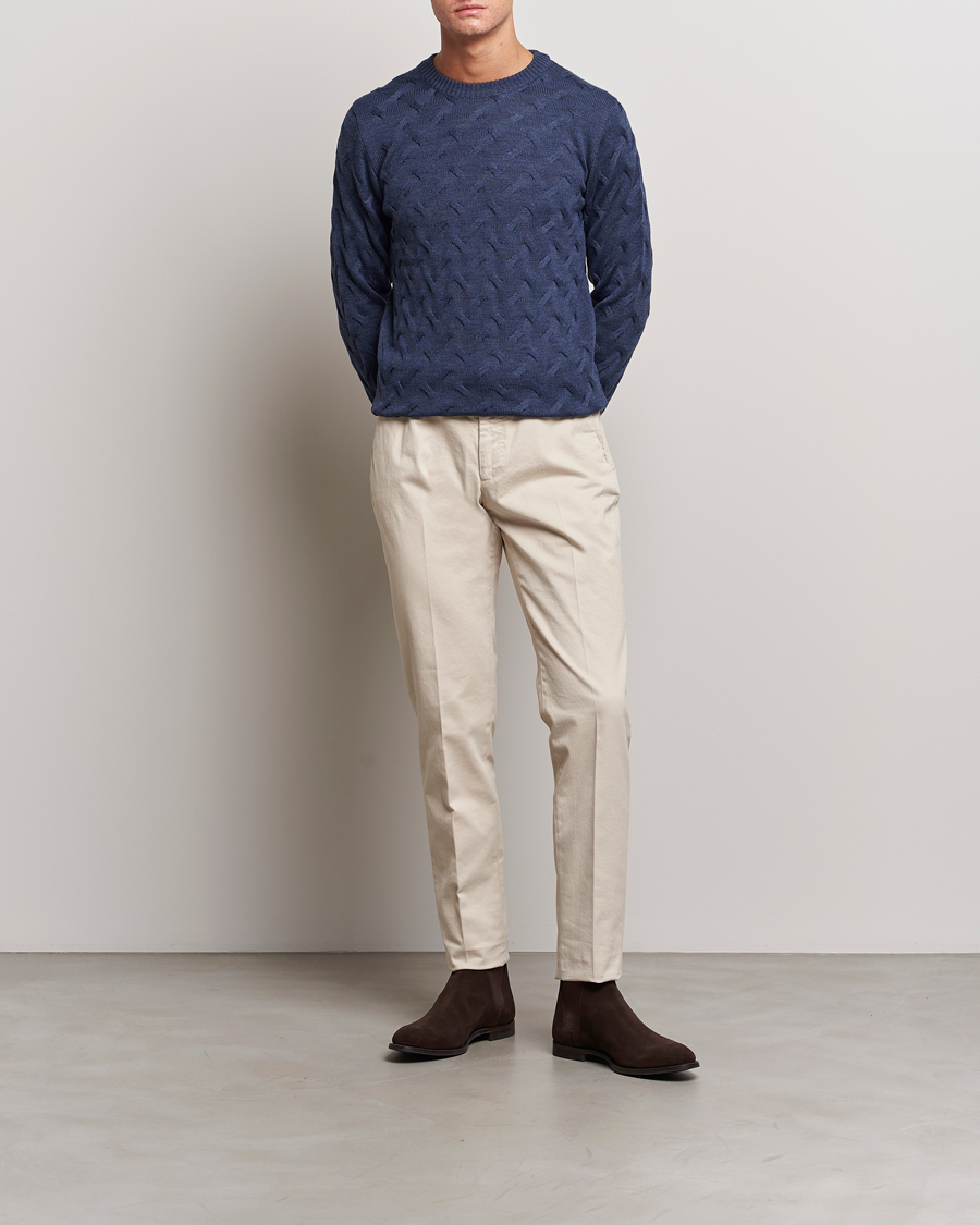Herre | Trøjer | Stenströms | Heavy Cable Merino Crew Neck Blue