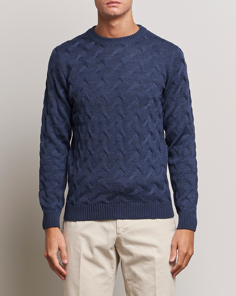 Herre | Trøjer | Stenströms | Heavy Cable Merino Crew Neck Blue