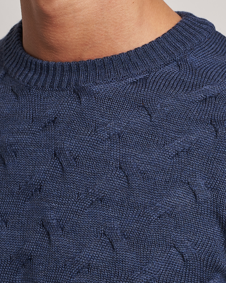 Herre | Trøjer | Stenströms | Heavy Cable Merino Crew Neck Blue