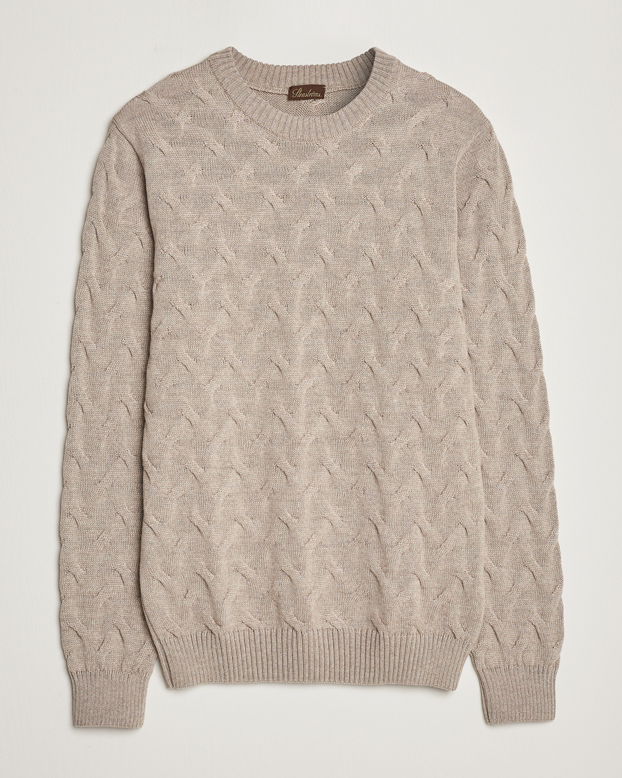 Herre | Trøjer | Stenströms | Heavy Cable Merino Crew Neck Beige