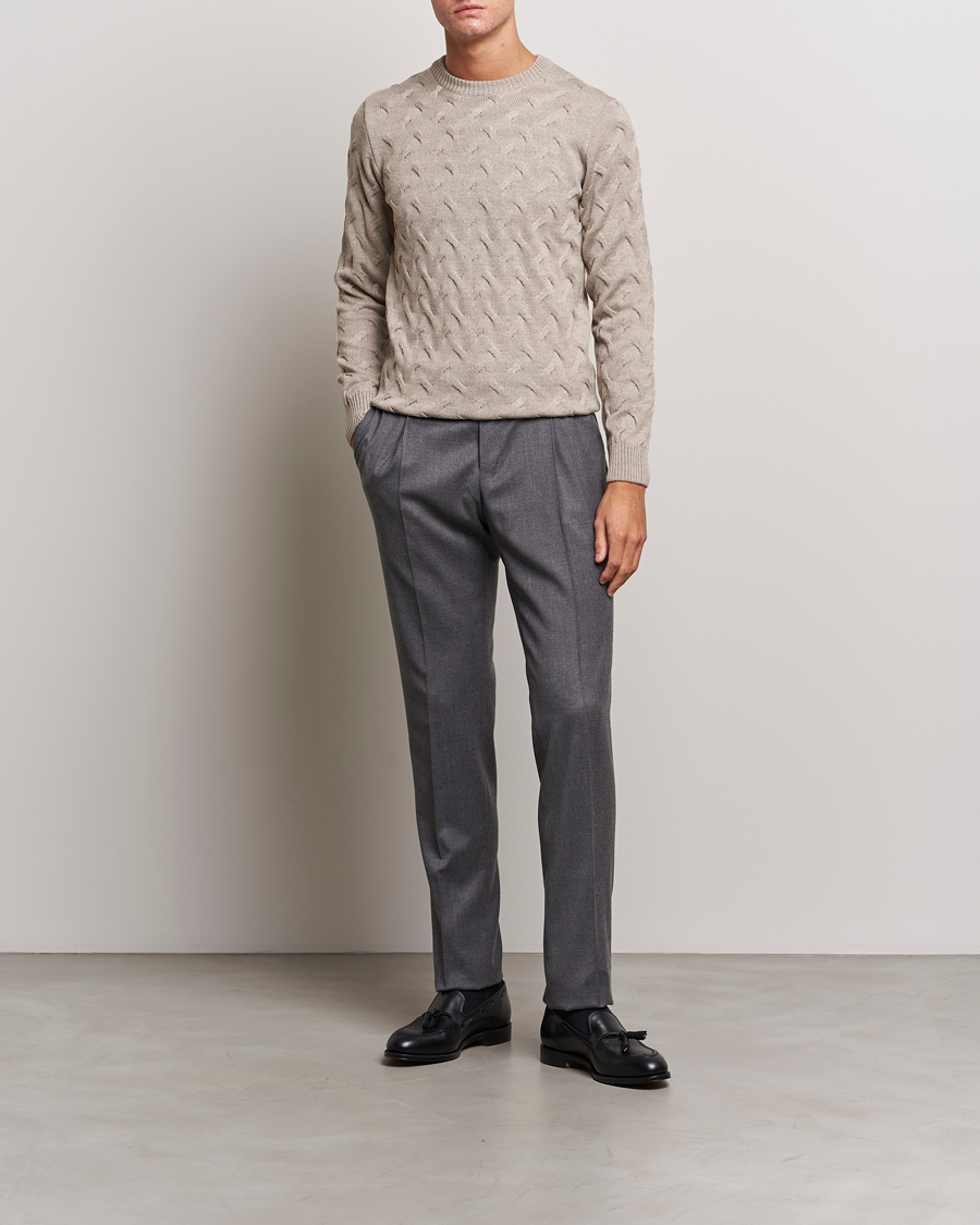 Herre | Trøjer | Stenströms | Heavy Cable Merino Crew Neck Beige