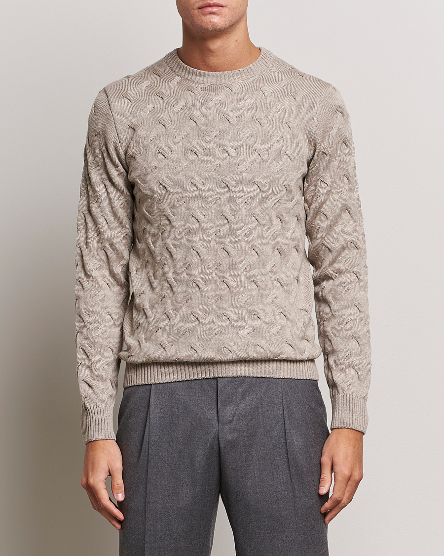Herre | Trøjer | Stenströms | Heavy Cable Merino Crew Neck Beige