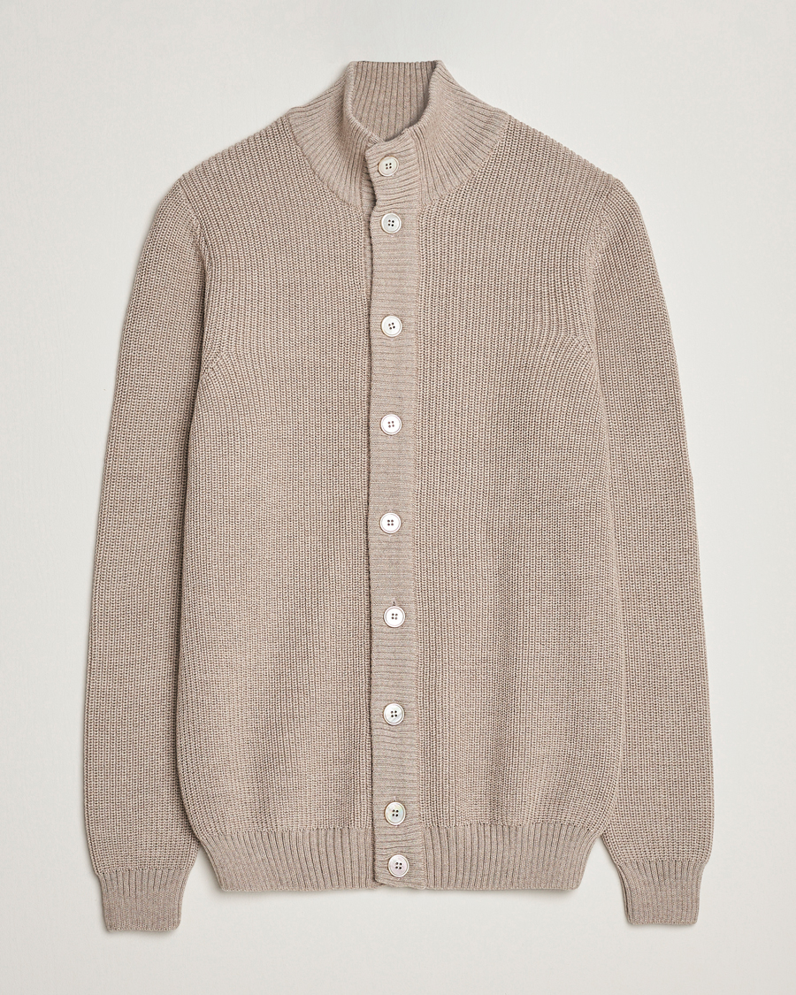 Herre | Trøjer | Stenströms | Half Card Heavy Merino Cardigan Beige