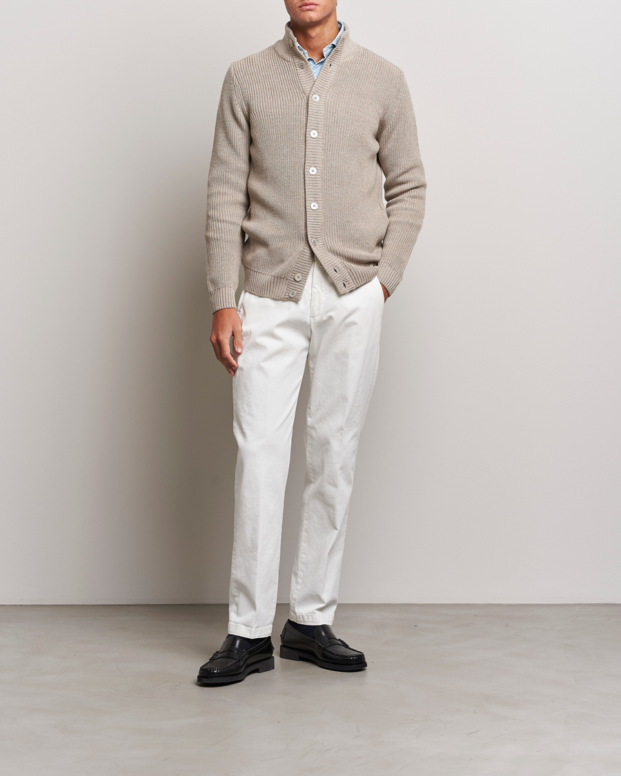 Herre | Trøjer | Stenströms | Half Card Heavy Merino Cardigan Beige