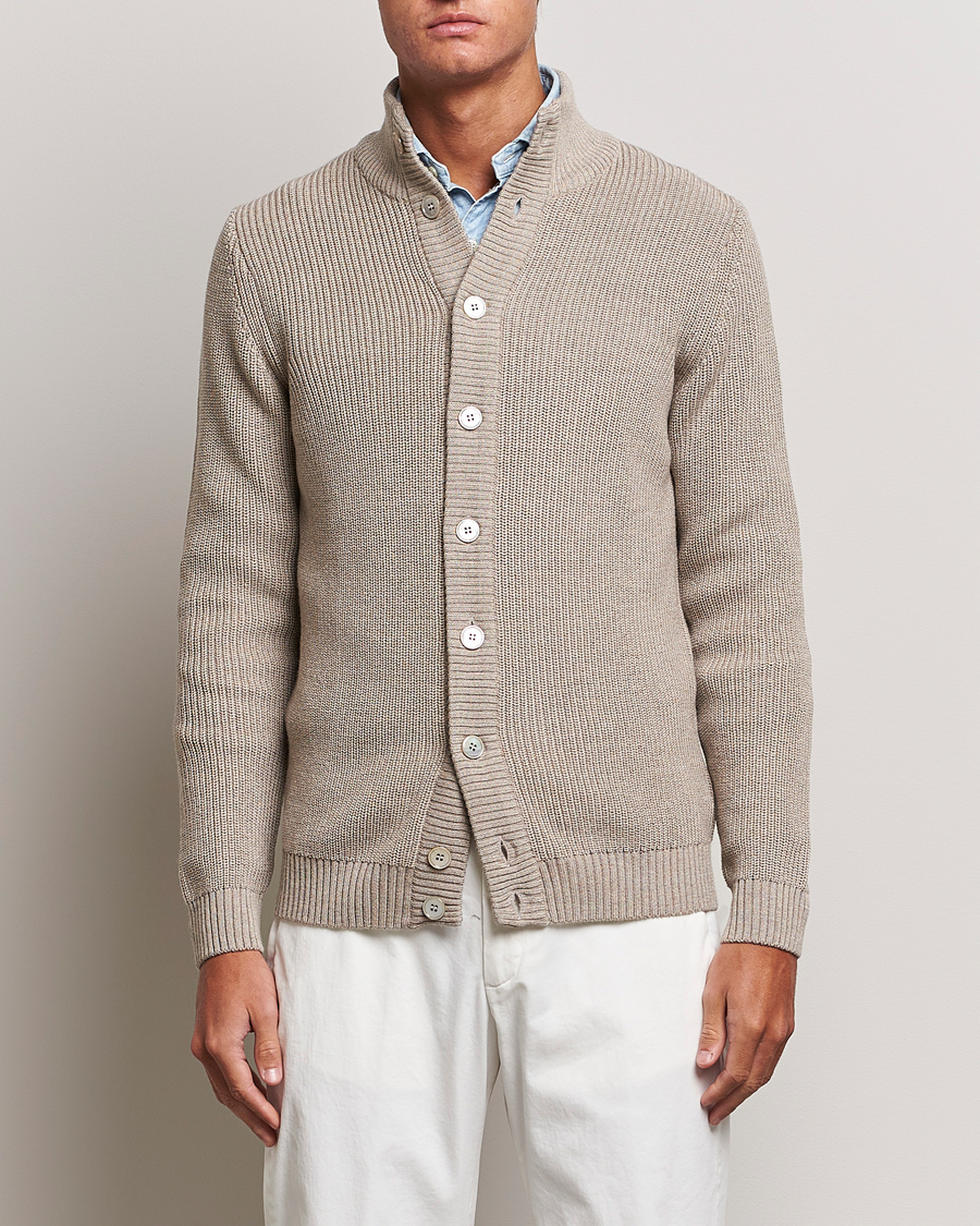 Herre | Trøjer | Stenströms | Half Card Heavy Merino Cardigan Beige