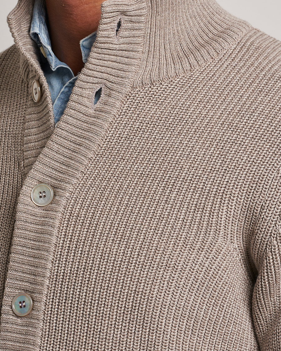 Herre | Trøjer | Stenströms | Half Card Heavy Merino Cardigan Beige