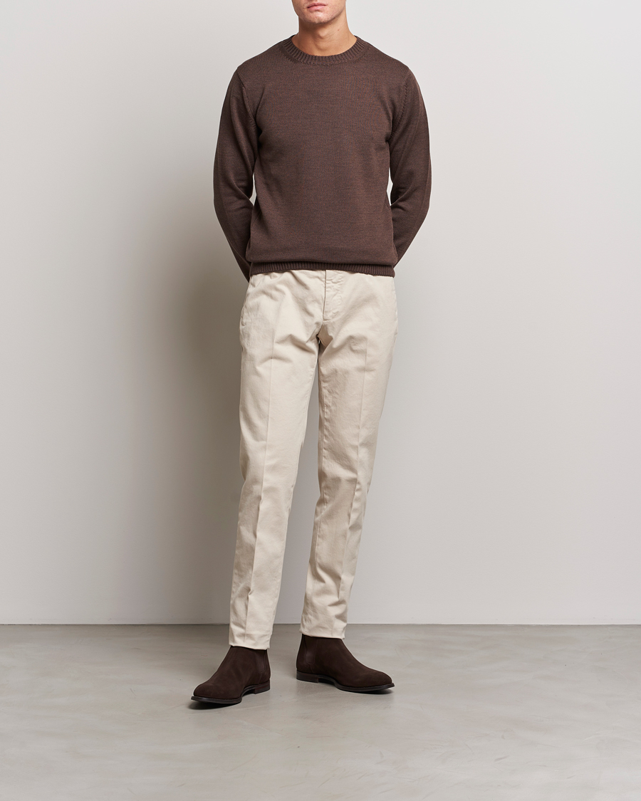 Herre | Trøjer | Stenströms | Chunky Merino Crew Neck Brown