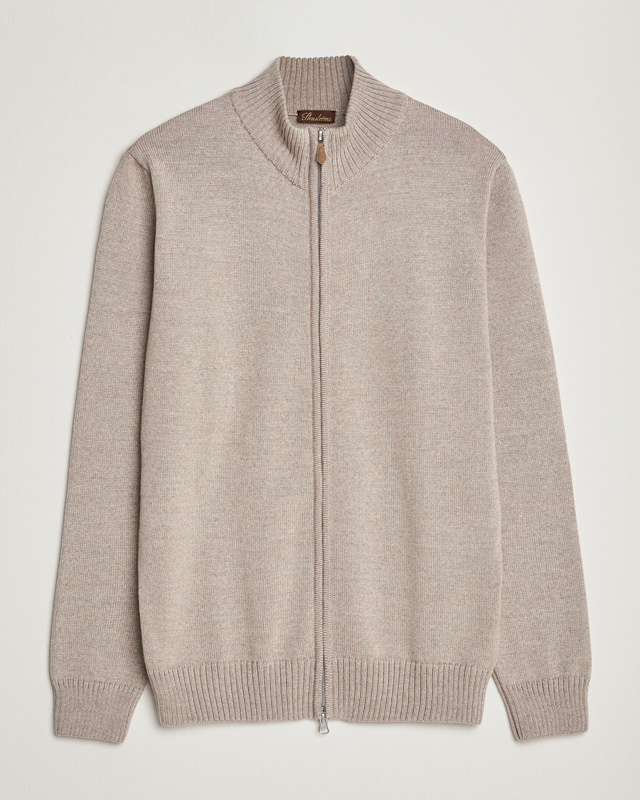 Herre | Trøjer | Stenströms | Chunky Merino Full Zip Cardigan Beige