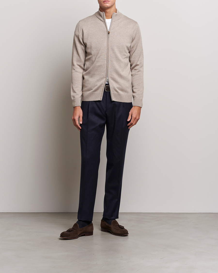 Herre | Trøjer | Stenströms | Chunky Merino Full Zip Cardigan Beige
